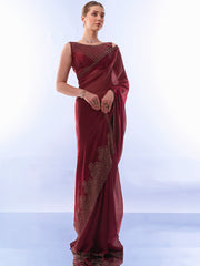 Maroon Burburry Swarovski Saree