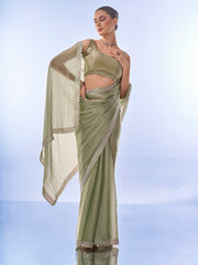 Light Green Burburry Swarovski Saree