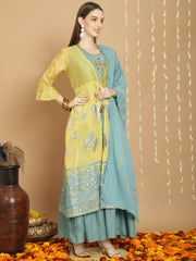 Mustard Art Silk Embroidered Salwar Suit With Bottom Dupatta