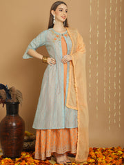 Grey Art Silk Embroidered Salwar Suit With Bottom Dupatta