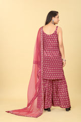 Maroon Viscose Chinon Digital Printed Sharara Salwar Suit With Dupatta