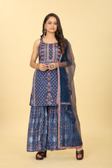 Blue Viscose Chinon Digital Printed Sharara Salwar Suit With Dupatta