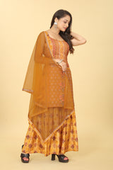 Mustard Viscose Chinon Digital Printed Sharara Salwar Suit With Dupatta