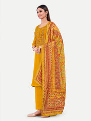 Costume Salwar brodé en soie Upada cousu moutarde avec pantalon imprimé Dupatta