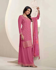 Pink Chinon Embroidered Sharara Suit Set