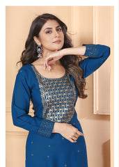 Blue Rayon Sequance Embroidery Salwar Suit With Pant Dupatta