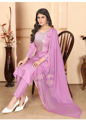 Purple Rayon Sequance Embroidery Salwar Suit With Pant Dupatta