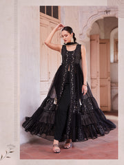 Black Georgette Thread Sequins Flared Anarakali Gown