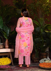 Costume Salwar rose en organza imprimé numérique avec pantalon Dupatta