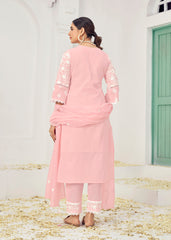 Pink Cotton Embroidered Lucknawi Salwar Suit