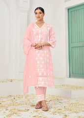 Pink Cotton Embroidered Lucknawi Salwar Suit