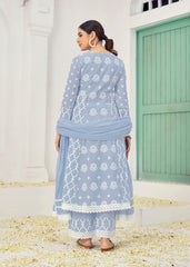 Costume Salwar Lucknowi en coton gris clair brodé