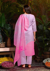 Costume Salwar Schiffli en lin et coton rose imprimé numériquement avec pantalon Dupatta