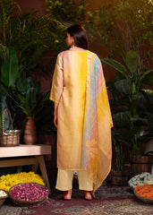 Costume Salwar Schiffli en lin et coton moutarde imprimé numériquement avec pantalon Dupatta