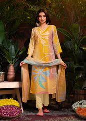 Costume Salwar Schiffli en lin et coton moutarde imprimé numériquement avec pantalon Dupatta