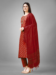 Costume Salwar imprimé en rayonne marron avec pantalon Dupatta