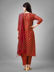 Costume Salwar imprimé en rayonne marron avec pantalon Dupatta