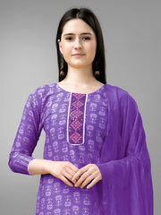 Purple Rayon Printed Salwar Suit With Pant Dupatta