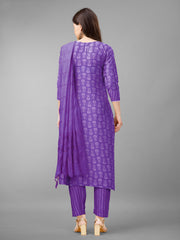 Purple Rayon Printed Salwar Suit With Pant Dupatta