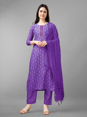 Purple Rayon Printed Salwar Suit With Pant Dupatta