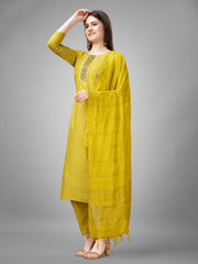 Yellow Rayon Printed Salwar Suit With Pant Dupatta