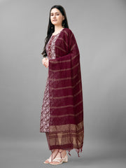 Costume Salwar imprimé en rayonne marron avec pantalon Dupatta