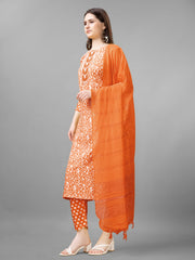 Costume Salwar imprimé en rayonne orange avec pantalon Dupatta