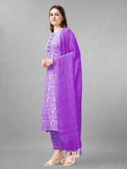 Purple Rayon Printed Salwar Suit With Pant Dupatta