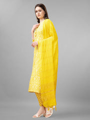 Yellow Rayon Printed Salwar Suit With Pant Dupatta