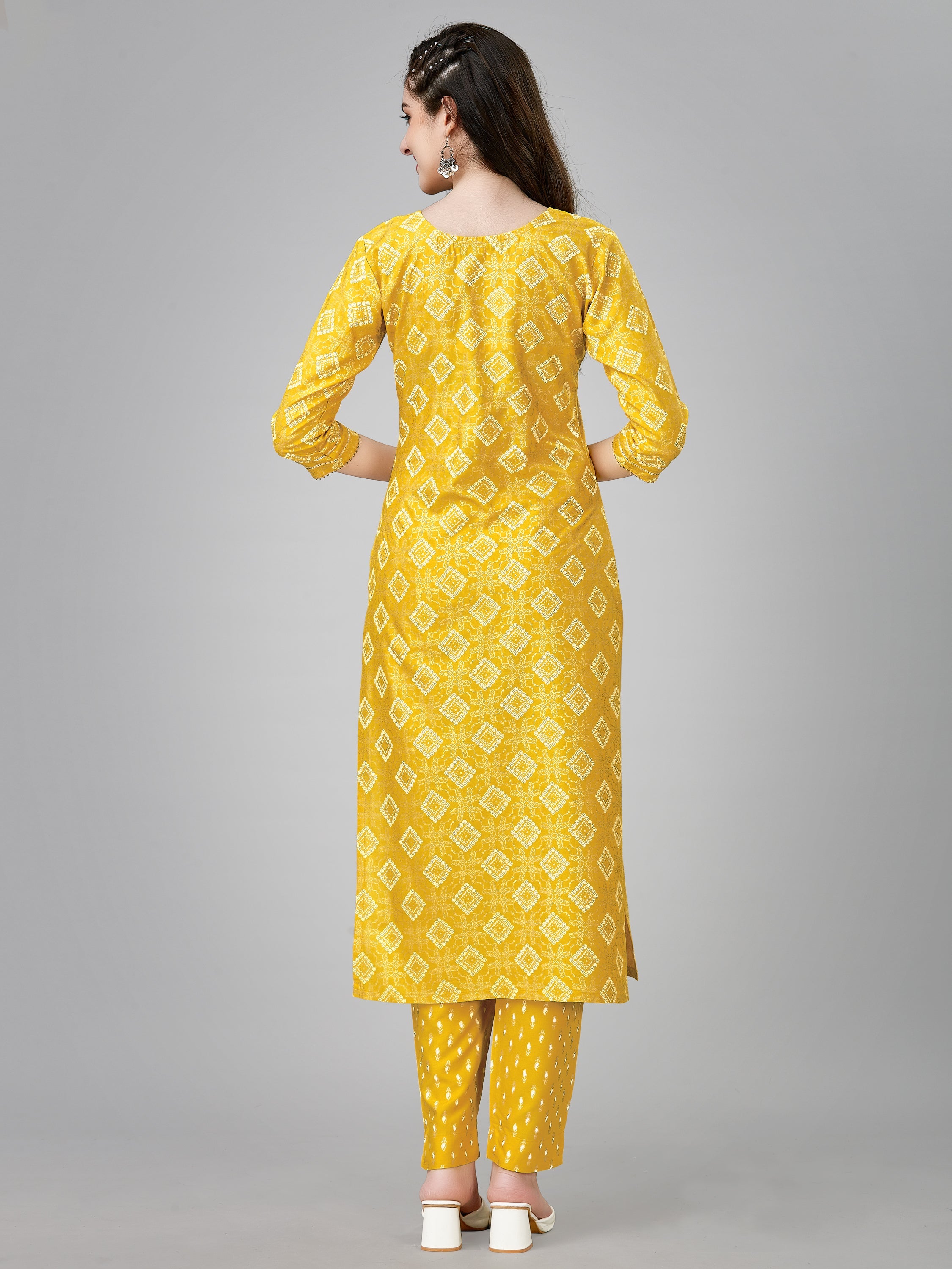 Yellow Rayon Printed Kurti With Pant