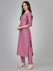 Wine Rayon Printed Kurti With Pant