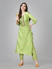 Parrot Green Rayon Printed Kurti With Pant