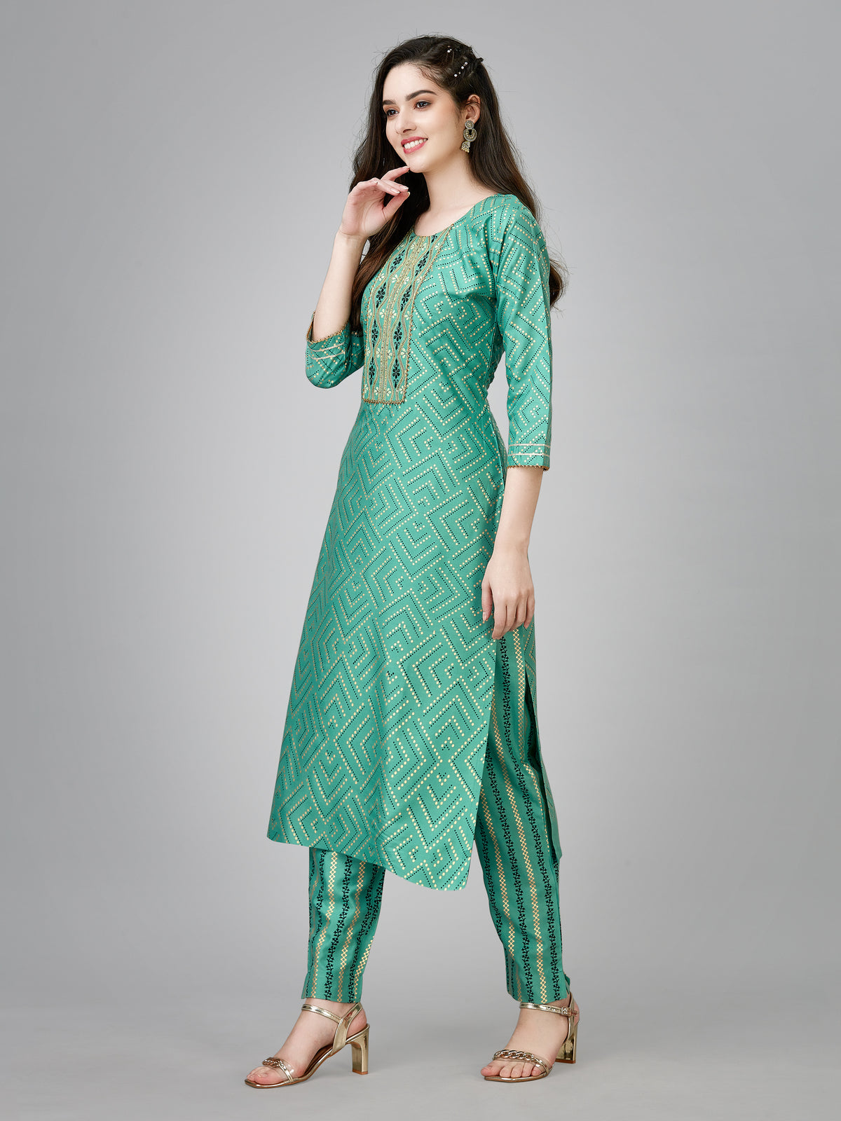 Light Green Rayon Printed Kurti With Pant