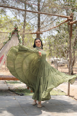 Light Green Faux Georgette Sequins Embroidered Gown With Dupatta