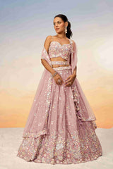 Rose Gold Chiffon Sequins Embroidered Lehenga Choli