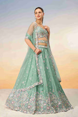 Sea Green Chiffon Sequins Embroidered Lehenga Choli