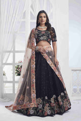 Black Net Sequins Embroidered Lehenga Choli