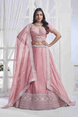 Pink Organza Sequins Embroidered Lehenga Choli