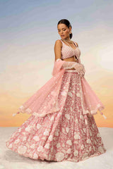 Rose Gold Georgette Sequins Embroidered Lehenga Choli