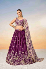 Burgundy Chiffon Sequins Embroidered Lehenga Choli