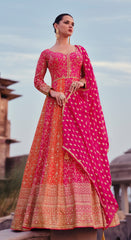 Pink Georgette Heavy Embroidery Flared Anarkali Salwar Suit With Bottom Dupatta