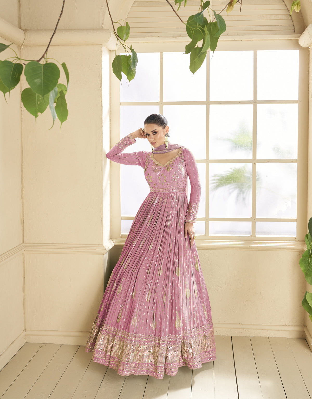 Pink Georgette Embroidery Flared Anarkali Salwar Suit With Bottom Dupatta