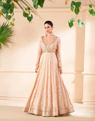 Peach Georgette Embroidery Flared Anarkali Salwar Suit With Bottom Dupatta