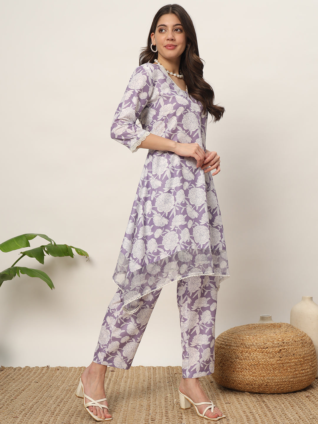 Mauve Cotton Printed Cord Set