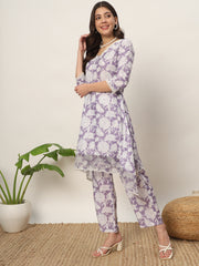 Mauve Cotton Printed Cord Set