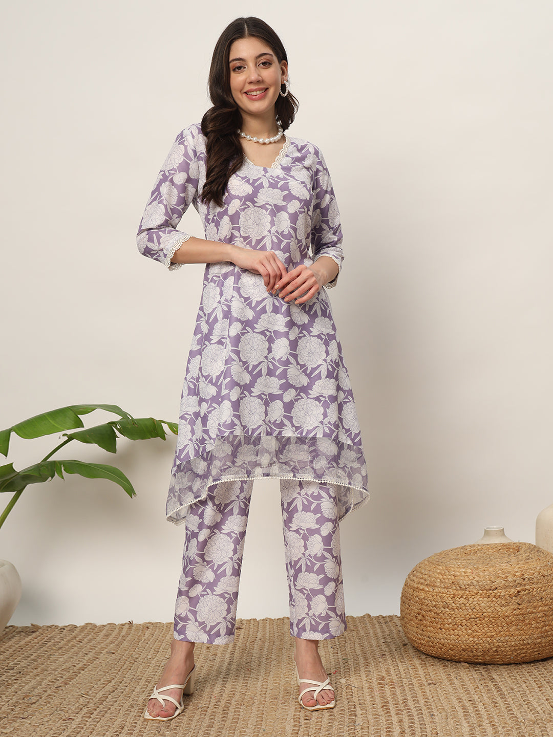 Mauve Cotton Printed Cord Set