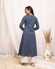 Kurti en coton bleu indigo imprimé