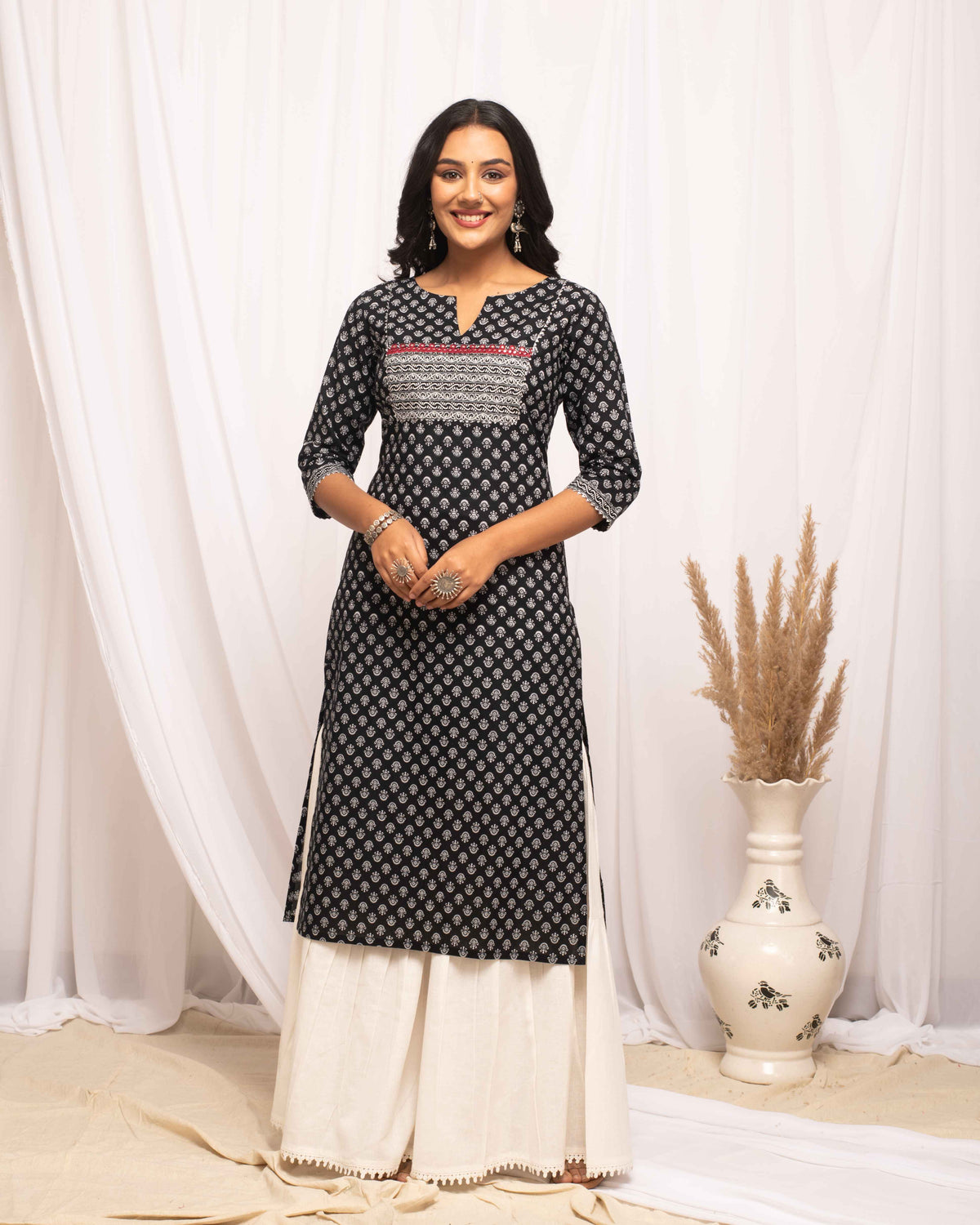 Black Cotton Printed  Kurti