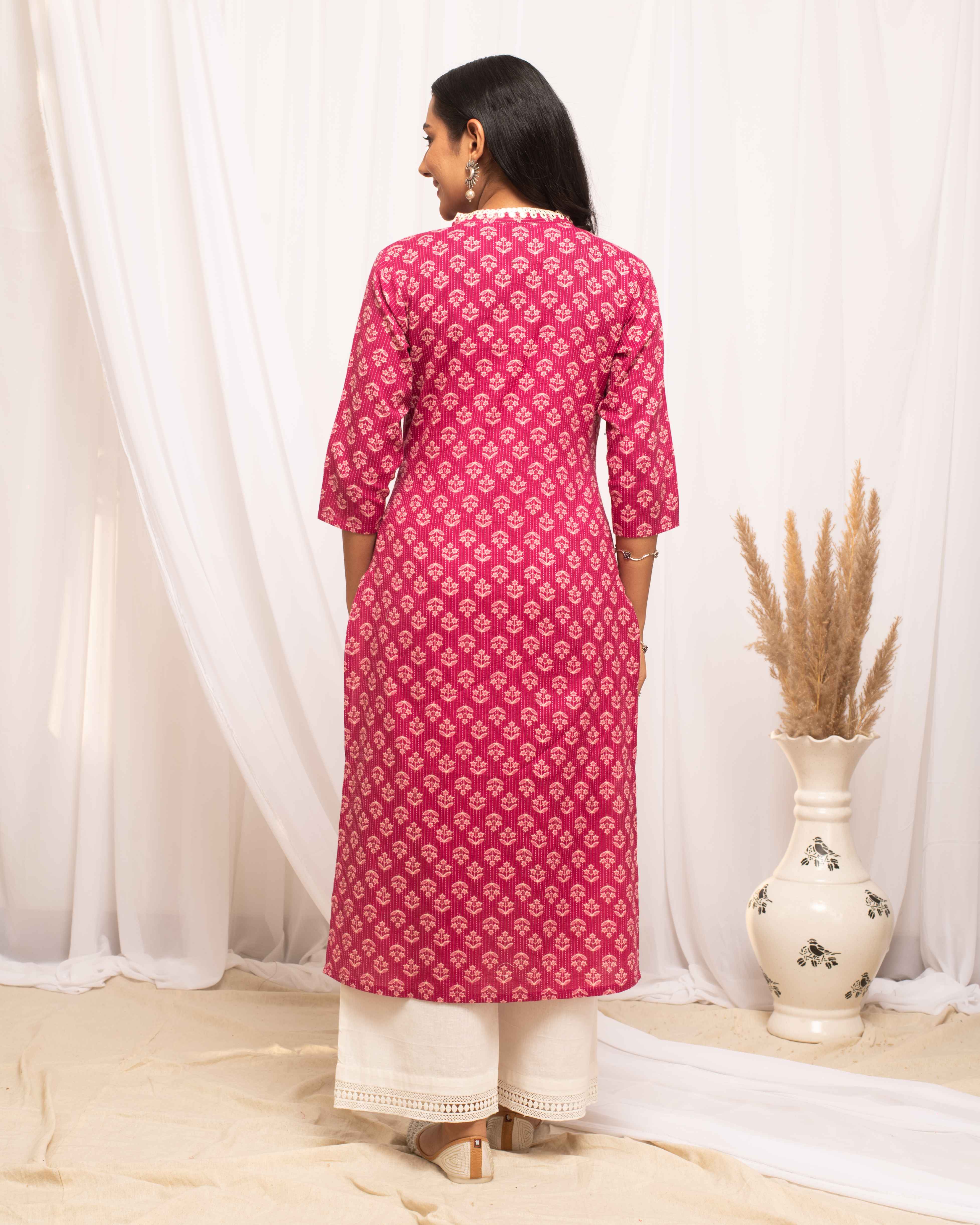 Kurti en coton rose imprimé