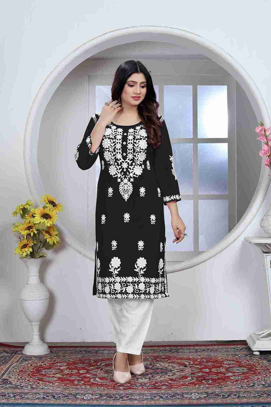 Black Rayon Chikankari Kurti With Pant